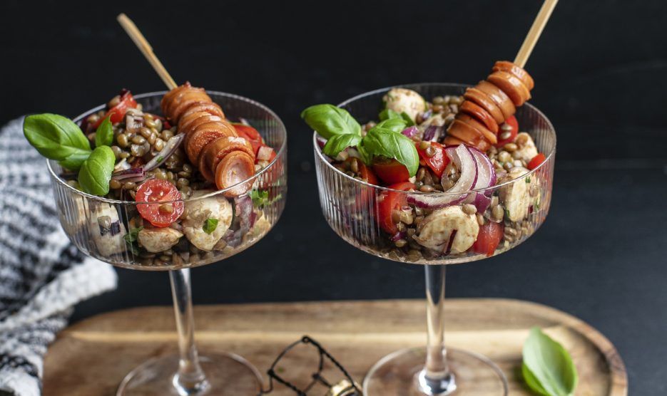 szilveszteri lencsés virslisaláta recept