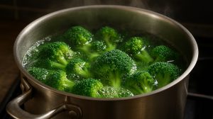 harsogóan zöld brokkoli lábosban