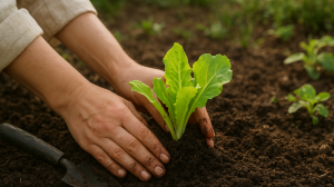 nő salátát ültet