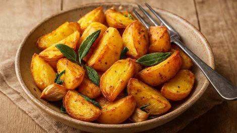 steak burgonya tányéron zöldfűszerekkel