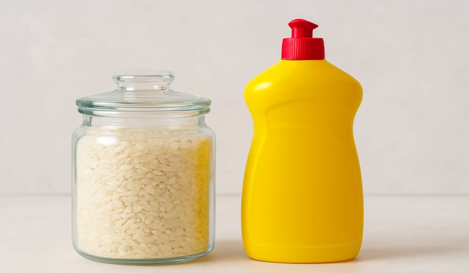 rizs üvegben mellette mosogatószer