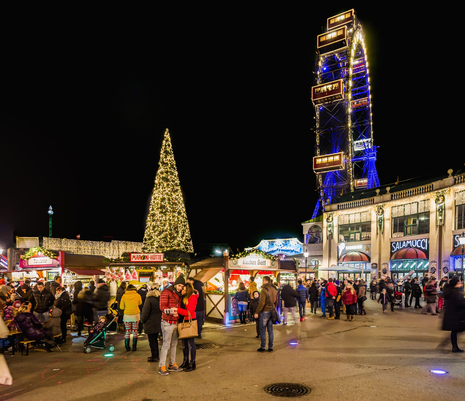 A Prater és egy hatalmas óriáskerék adventi vásár bécsben