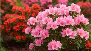 színes azálea bokrok a kertben