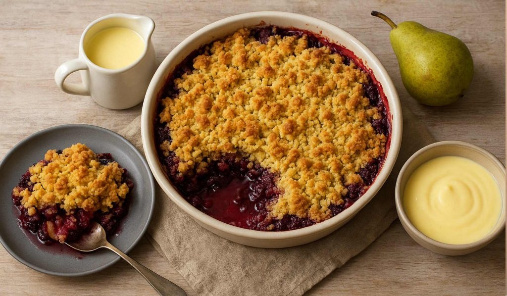 körtés szedres morzsasüti a konyhapulton