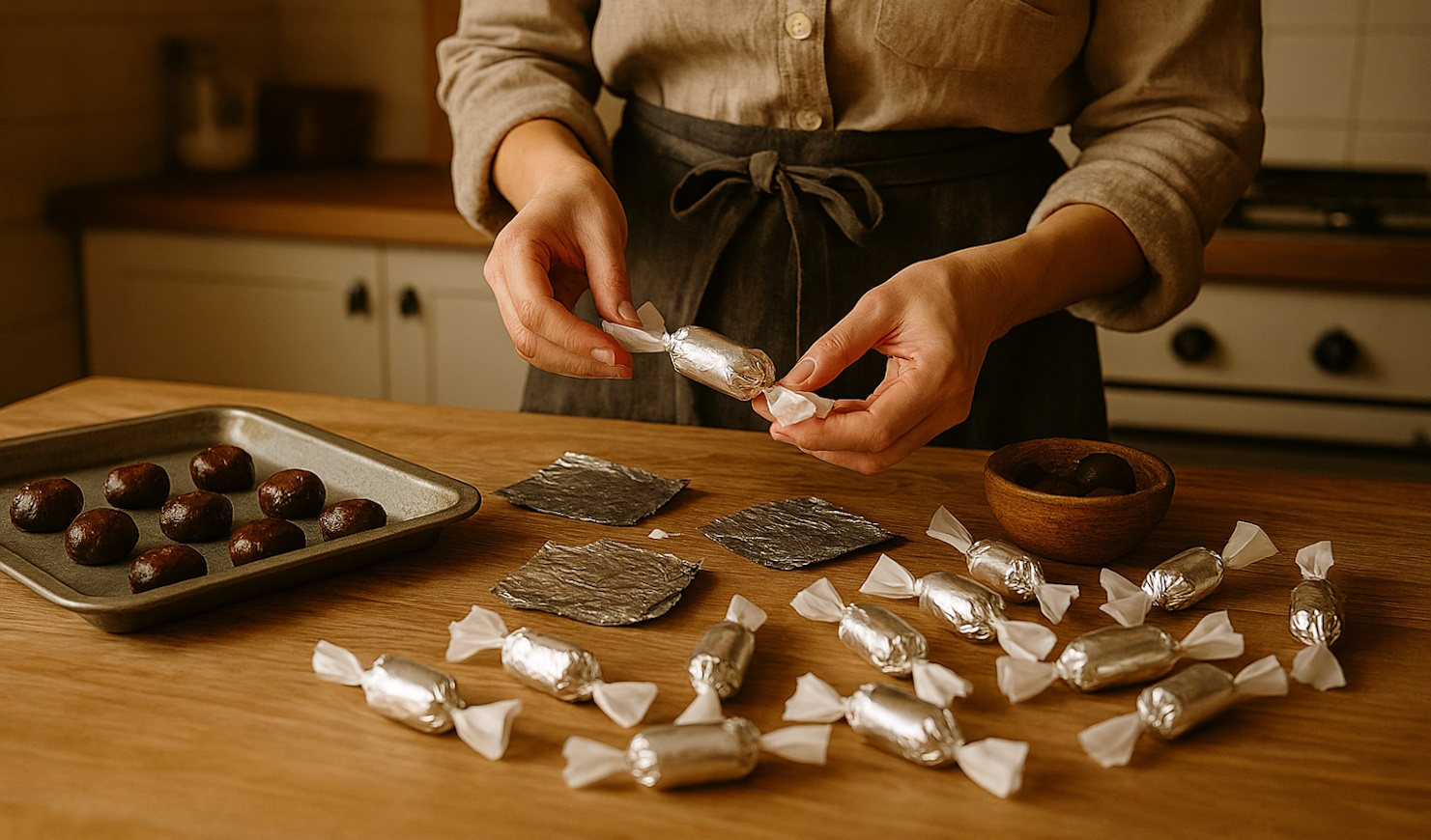 cukormentes szaloncukrot készít egy nő otton