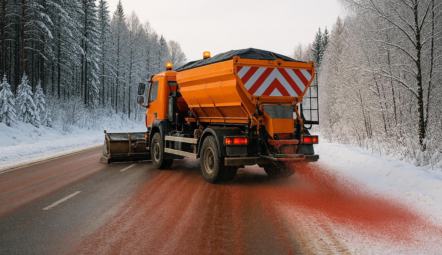 svéd útszóró célkás keveréket szór a hóra