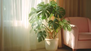 csodaszép óriás könnyezőpálma egy nappaliban