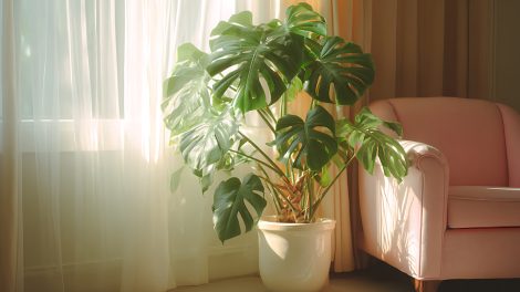 csodaszép óriás könnyezőpálma egy nappaliban