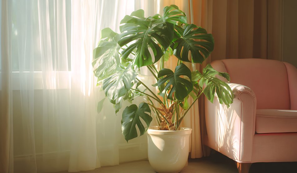 csodaszép óriás könnyezőpálma egy nappaliban