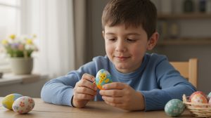 Húsvéti tojást fest egy kisfiú