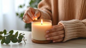Illatgyertyát gyújt valaki