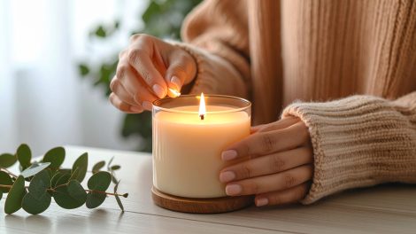 Illatgyertyát gyújt valaki