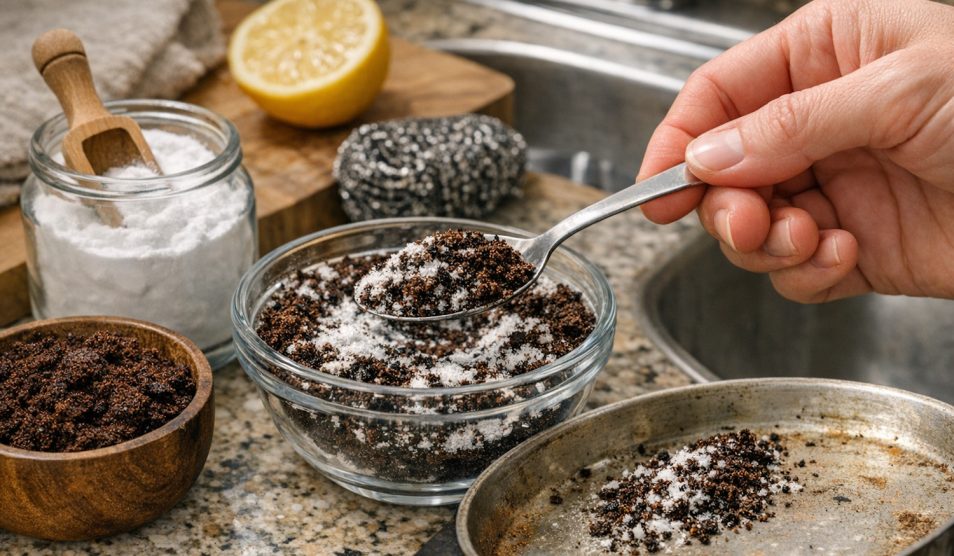 szódabikabóna és kávézacc összekeverve takarításhoz