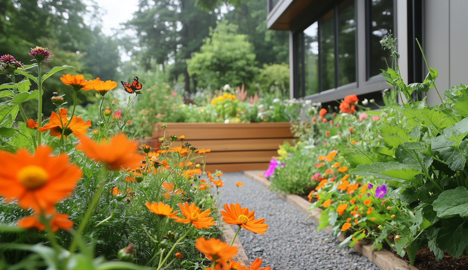 magaságyásban gyönyörű virágok