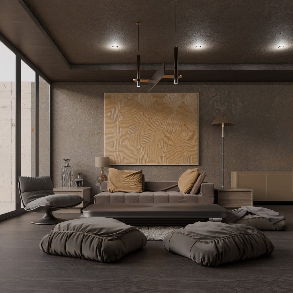 Moduláris kanapé modern mediterrán enteriőrben nappaliban