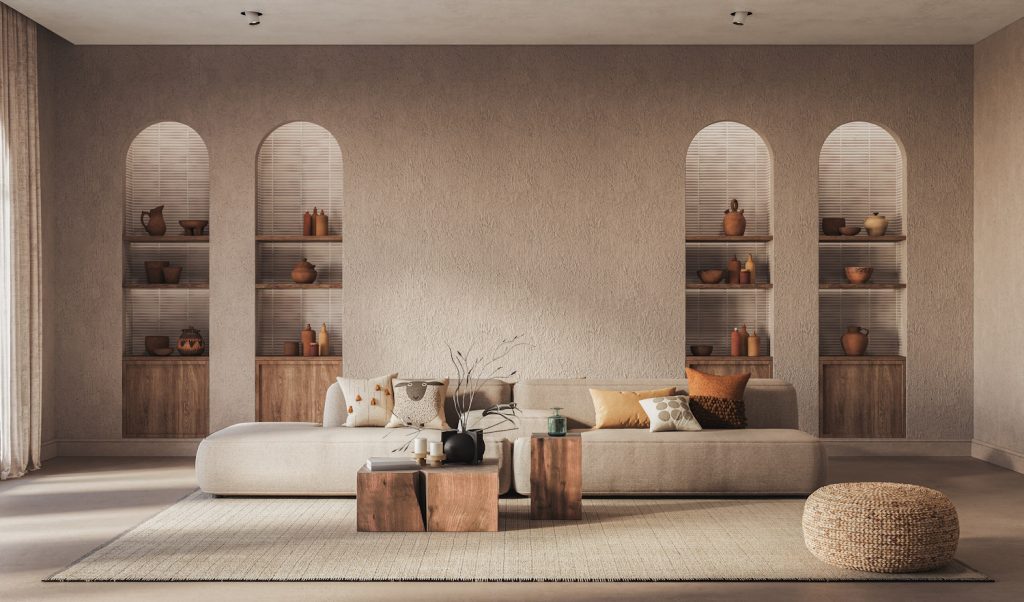 Moduláris kanapé modern mediterrán enteriőrben nappaliban