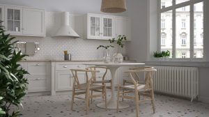 terrazzo világos burkolat modern konyháan enteriőr