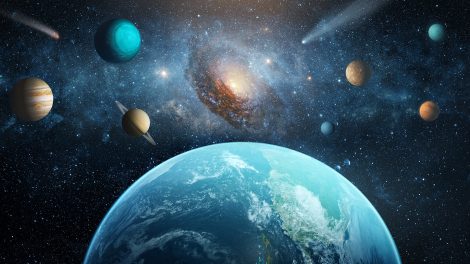 A Föld, a csillag, a galaxis és a Naprendszer látképe