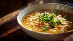 víz nélkül készült csirkeleves tányérban szépen tálalva