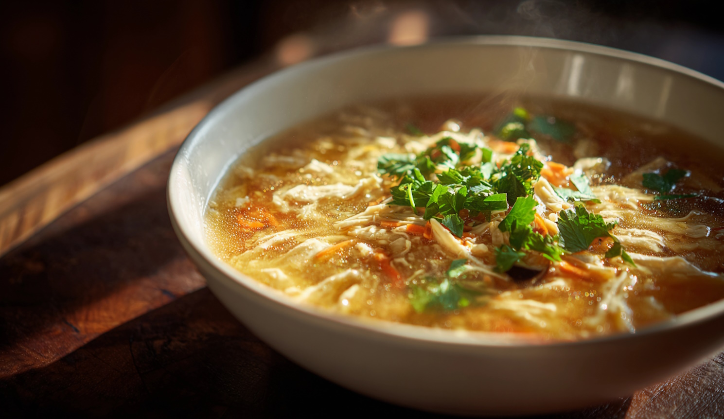 víz nélkül készült csirkeleves tányérban szépen tálalva