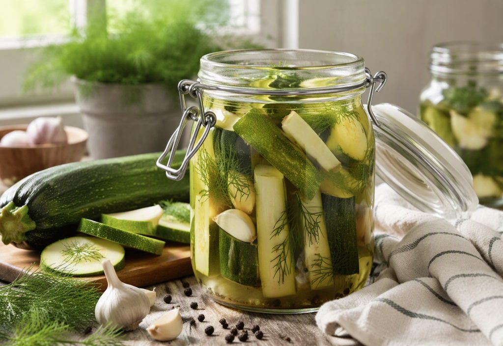fermentált savanyított cukkini üvegben