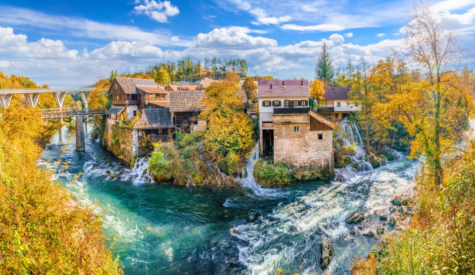 Landscape with river and little waterfall in Rastoke village Croatia | Meglepetés rastoke horvátország