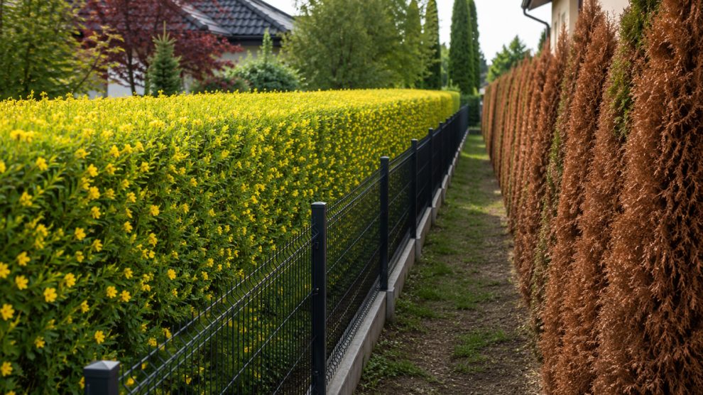 borsófából sövény másik oldalon száradó tuják