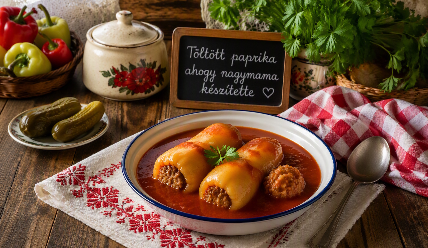 magyar töltött paprika tányérban