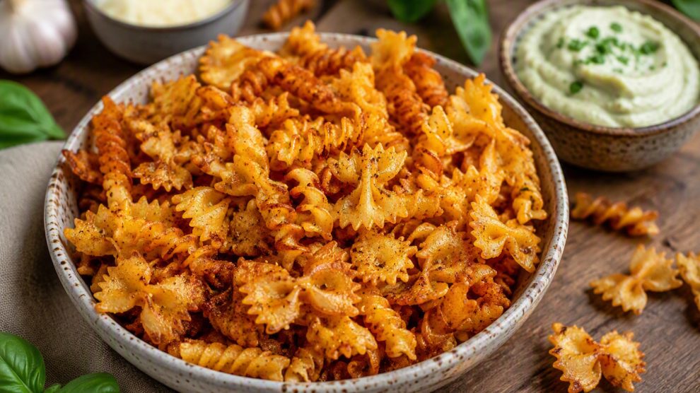 sült fűszeres tésztachips tálban mártogatóssal