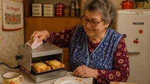 Nagymama melegszendvicset süt a Party-grillben