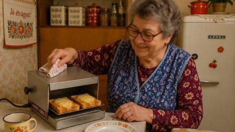 Nagymama melegszendvicset süt a Party-grillben