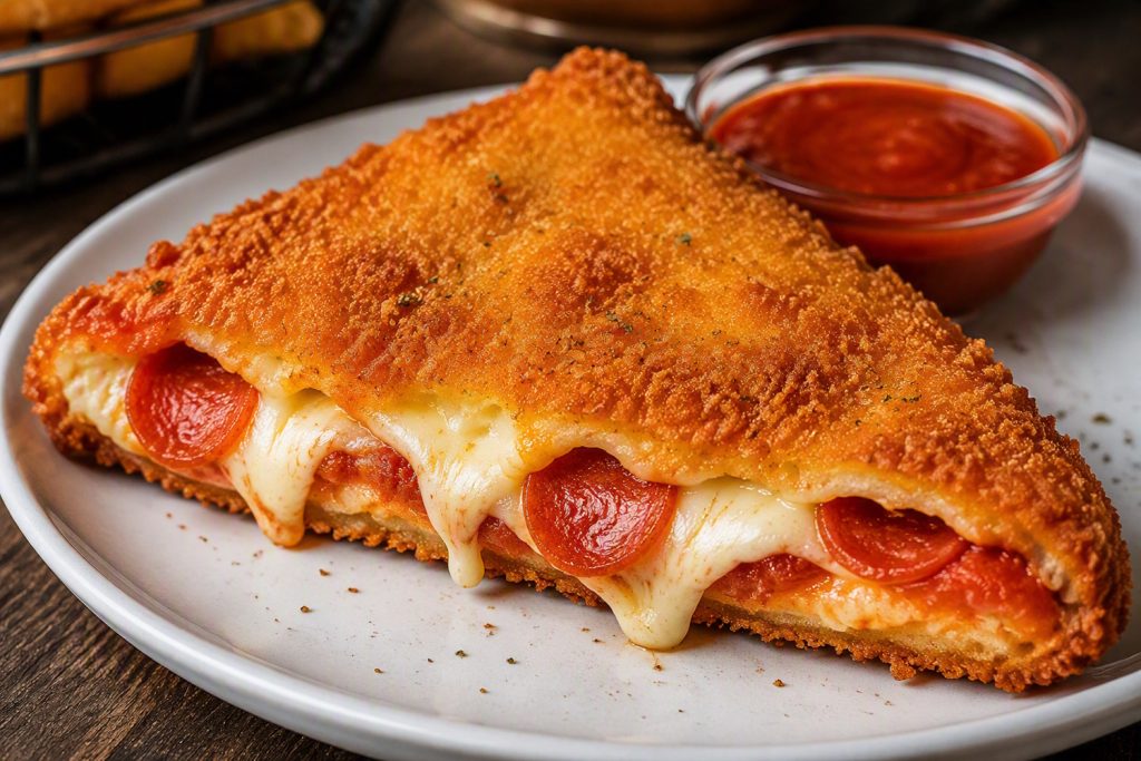 rántott pizza tányéron